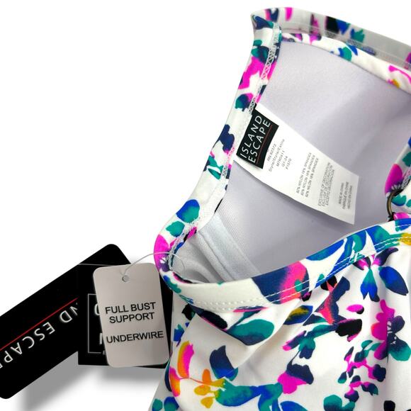 NEW Island Escape Tankini Top Size 8 White Purple Floral Sweetheart Ruched Beach - Picture 9 of 9